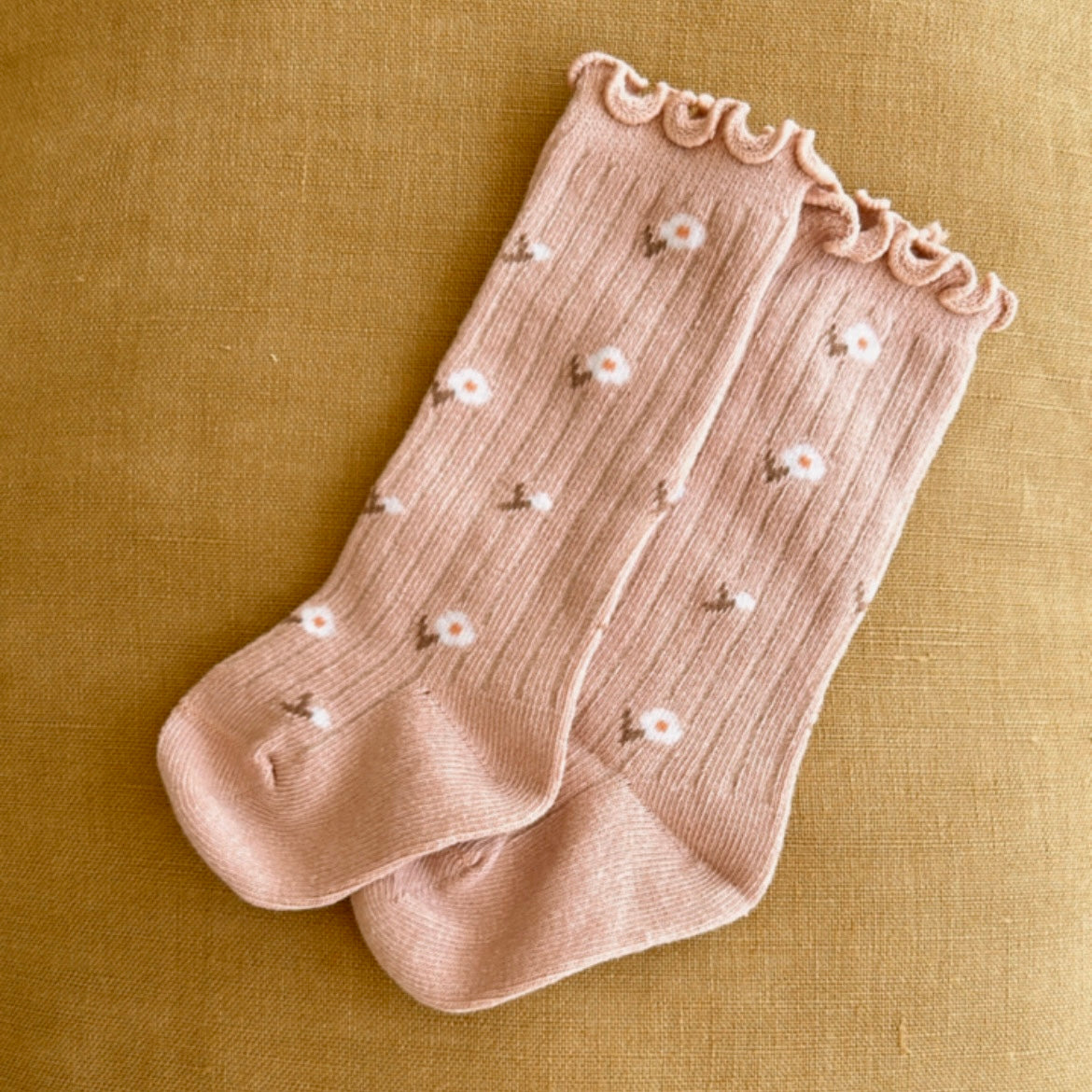 Lettuce Floral Kneesocks (Dusty Rose)