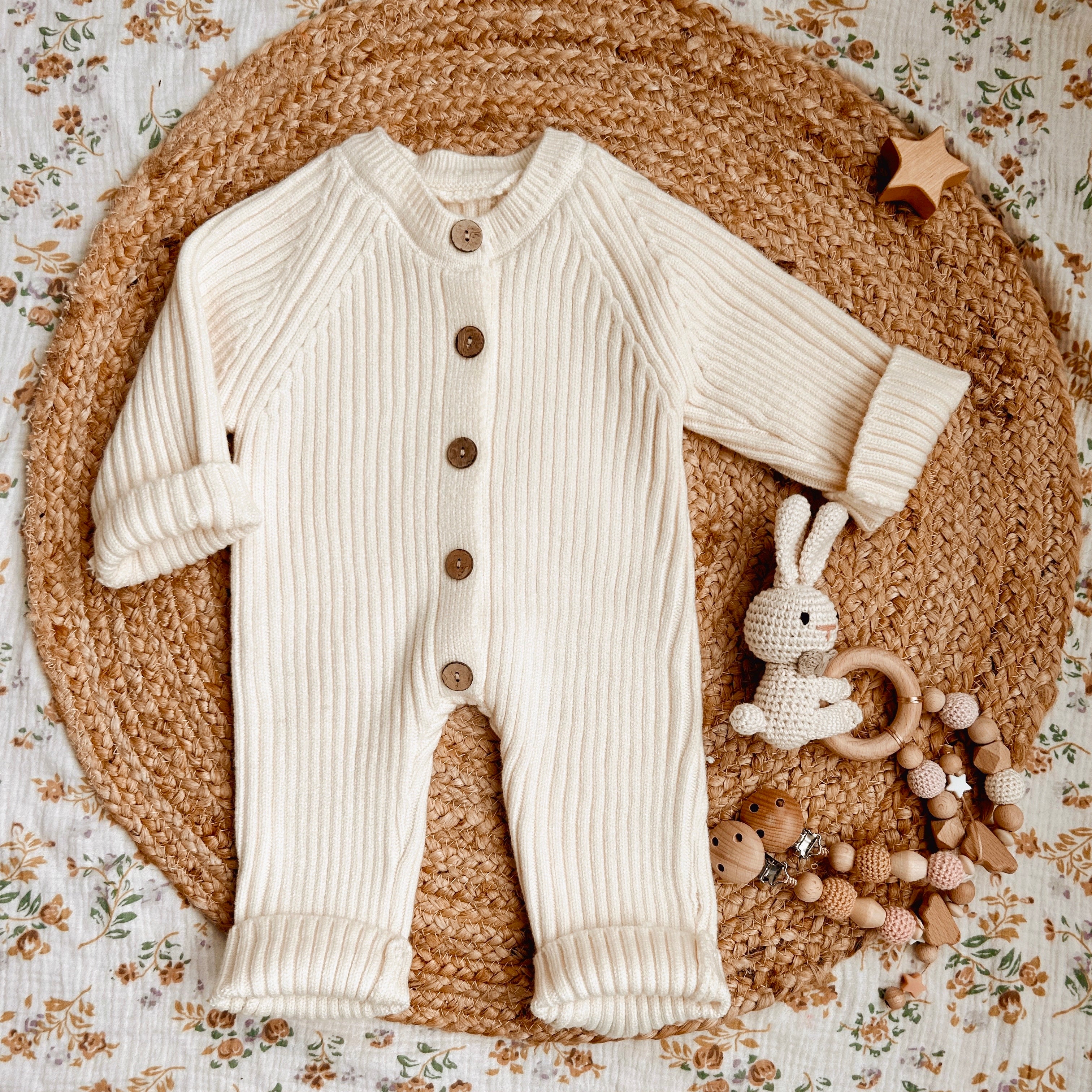 Bebe Ribbed Cozy Jumpsuit (Cream White)