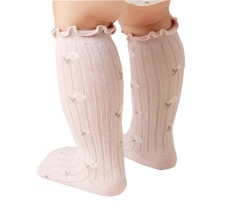 Lettuce Floral Kneesocks (Dusty Rose)