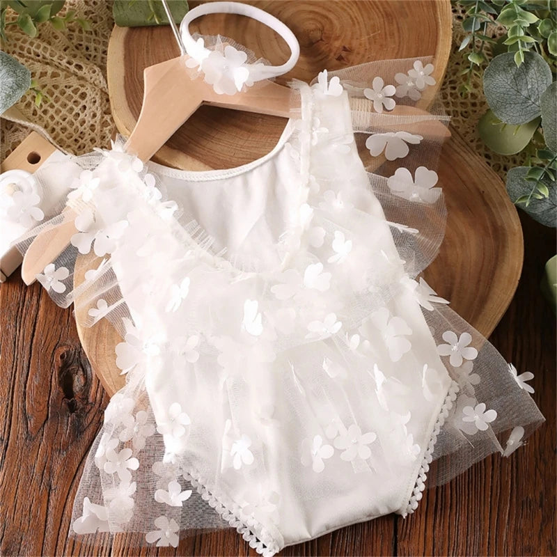 Bebe Flower Lace Romper & Headband Set